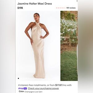 Show me your mumu jasmine halter maxi dress in champagne luxe satin. Size XS